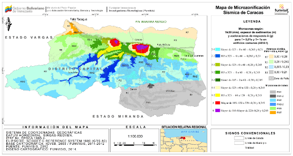 Mapa de microzonas s&iacute;smicas del &Aacute;rea metropolitana de Caracas
