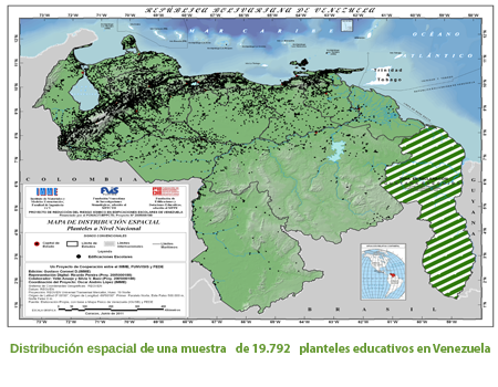Distribuci&oacute;n espacial de una muestra de 19792 planteles educativos en Venezuela