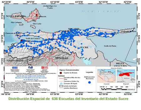 Distribuci&oacute;n Espacial de 636 escuelas del inventario del Estado Sucre