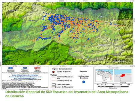 Distribuci&oacute;n Espacial de 569 escuelas del inventario del &aacute;rea Metropolitana de Caracas
