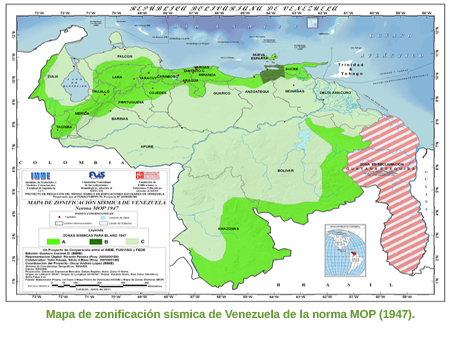 Mapa de zonificaci&oacute;n s&iacute;smica de Venezuela de la norma MOP (1947)