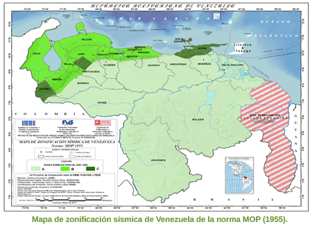 Mapa de zonificaci&oacute;n s&iacute;smica de Venezuela de la norma MOP (1955)