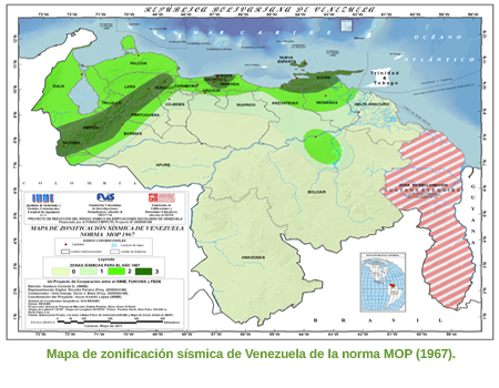 Mapa de zonificaci&oacute;n s&iacute;smica de Venezuela de la norma MOP (1967)