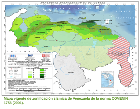 Mapa vigente de zonificaci&oacute;n s&iacute;smica de Venezuela de la norma COVENIN 1756 (2001)