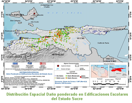 Distribuci&oacute;n Espacial Da&ntilde;o ponderado en Edificaciones Escolares del Estado Sucre