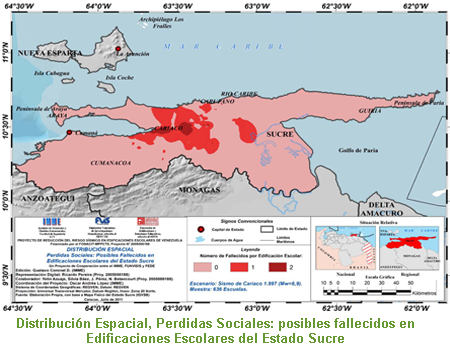 Distribuci&oacute;n Espacial, Perdidas Sociales: posibles fallecidos en Edificaciones Escolares del Estado Sucre